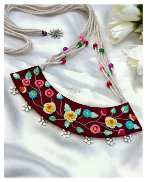 Meraki 🌼 New launch 🌼 Week 3 🧿 This beauty is a Head turner itself 👀😍 The unconventional serenic scene happening here, can never go unlook 👀❤️ Statement Set, hand embroidered and curated, lightweight, adjustable, customisable. DM for details! 🧿 . . . . . . . . [New launch, jewelry collection, handmade jewelry, statement jewelry, unique jewellery, handmade set, necklace set, hand embroidery neckpiece earrings ring, embroidery design, jewelry lover, unconventional jewelry, designer jewellery, f... Fabric Rings Jewelry, Garba Jwellery, Handmade Fabric Jewellery, Unconventional Jewelry, Embroidered Necklaces, Ring Embroidery, Embroidery Jewellery, Hand Embroidered Necklace, Hand Embroidered Jewelry