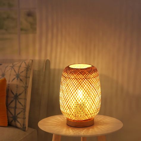 Bay Isle Home™ Benvolio Rattan Weave Bamboo Table Lamp With Wood Base Mini Wicker Desk Lamp Boho Farmhouse Nightstand Lamp "& Reviews" | Wayfair Farmhouse Nightstand Lamps, Wicker Desk, Neon Boho, Boho Table Lamp, Apartment Room Decor, Boho Nightstand, Interior Room Design, Lamp Boho, Wicker Lamp