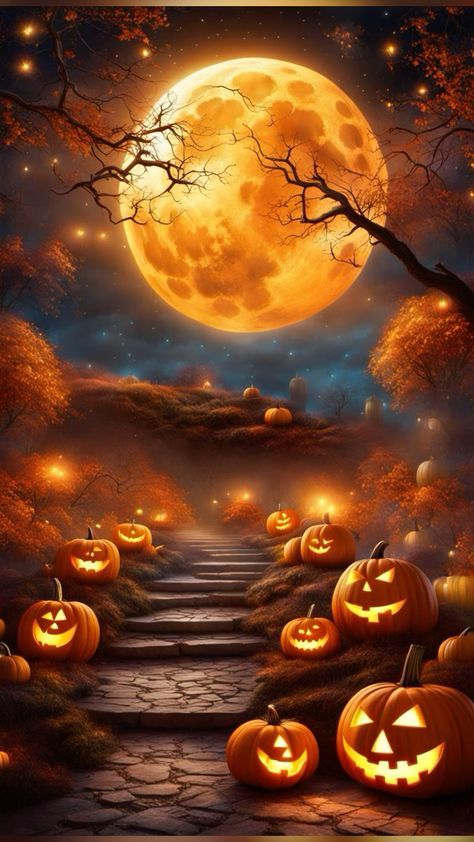 Halloween Moon Wallpaper, Samhain Pictures, Fantasy Lockscreen, Phone Backgrounds Halloween, October Graphics, Halloween Images Backgrounds, Halloween Pictures Aesthetic, Autumn Fantasy Art, Halloween Theme Wallpaper