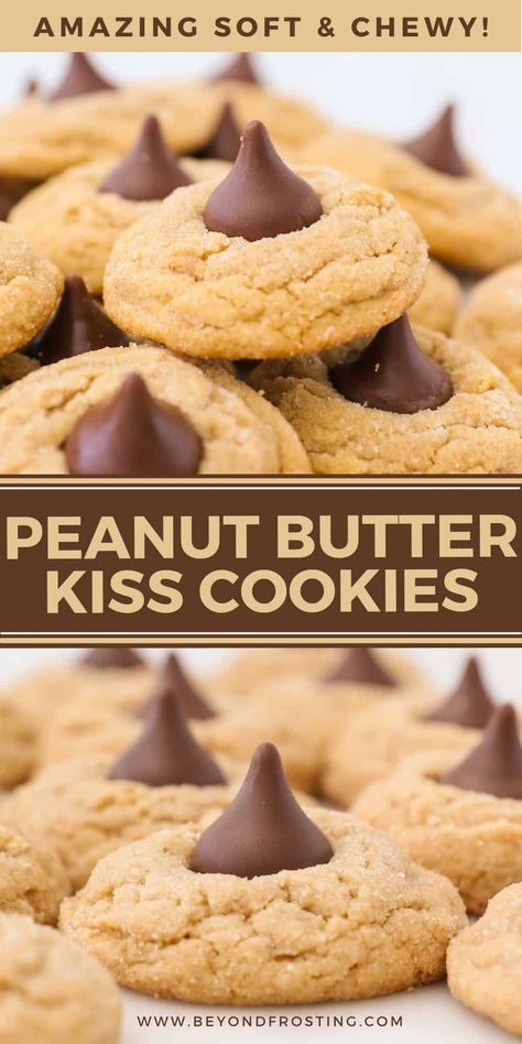 These soft-baked Peanut Butter Blossoms are easy to make, packed with peanut butter flavor, and topped with a sweet Hershey's Kiss! Best Peanut Butter Blossoms, Peanut Butter Blossoms Recipe, Chocolate Hershey, Peanut Butter Kiss, Peanut Butter Blossom, Peanut Butter Kiss Cookies, Easy Homemade Cookies, Butter Desserts, Butter Blossoms