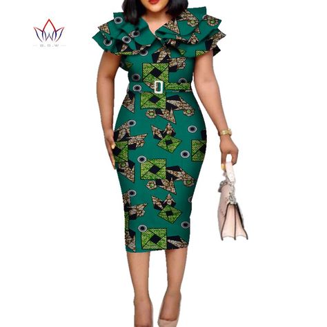 Collar Ankara Dress, Ruffles Collar, Ankara Dress Designs, Belt Dresses, Short African Dresses, African Dresses Modern, Long Sleeve Evening Dresses, Ankara Dress, African Fashion Women