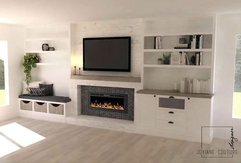 Lounge With No Fireplace, Family Living Room Ideas Cozy, Feature Wall Ideas Tv, Media Wall With Alcoves, Built In Tv Wall Unit Small Living Room, Living Room Designs Media Wall, Tv Unit Next To Fireplace, Media Wall Lounge, Media Wall With Fireplace And Tv Modern