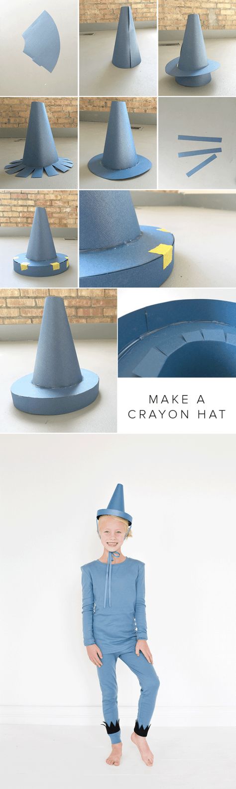 The Day the Crayons Quit crayon hat tutorial How To Make A Crayon Hat, Crayon Costume Diy, World Book Day Costumes For Teachers, Crayon Hat, Book Parade, The Day The Crayons Quit, Day The Crayons Quit, Storybook Character Costumes, Crayon Costume