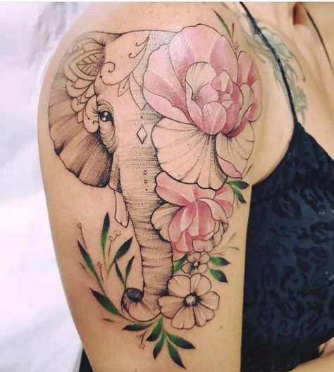 Elephant Tattoo Meaning, Catrina Tattoo, Elephant Tattoo Design, Inspiration Tattoos, Geniale Tattoos, Stylist Tattoos, Elephant Tattoo, Flowers Tattoo, Thigh Tattoos Women