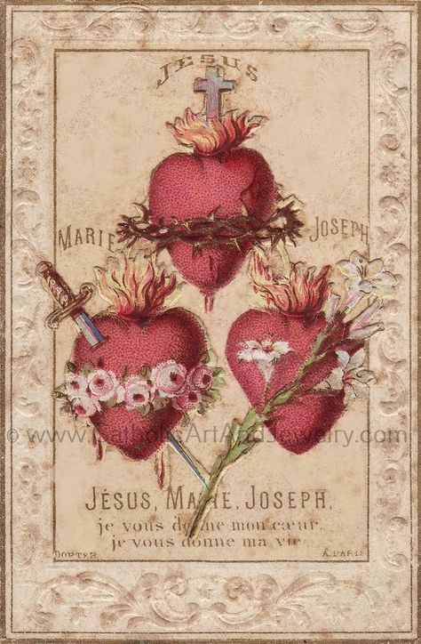 3 Sacred Hearts, Catholic Art Aesthetic, Sacred Heart Of Jesus Art, Catholic Background, Mexican Catholic Art, Holy Family Hearts, Jesus Sacred Heart, Roman Catholic Art, Biblical Tattoos