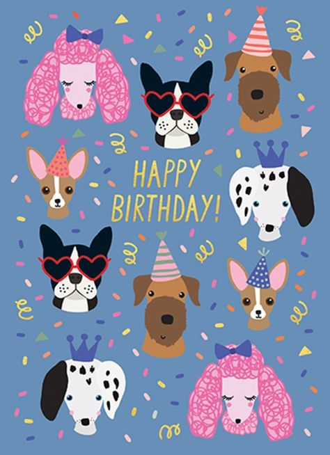 Happy Birthday Art, Birthday Illustration, Card Party, Birthday Clipart, Puppy Birthday, Day Fashion, Birthday Wishes Cards, Dog Party, Puppy Party