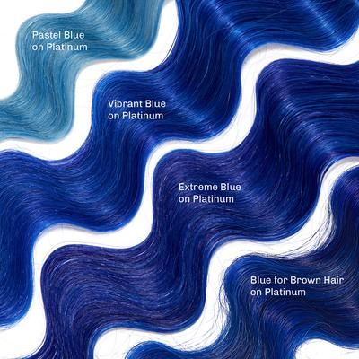 Blue Hair Color | oVertone Haircare Mid Night Blue Hair, Dark Blue And Blonde Hair, Blue Hair Shades, Brown Blue Hair, Shades Of Blue Hair, Blue And Silver Hair, Blue And Blonde Hair, Blonde And Blue Hair, Teal Hair Color