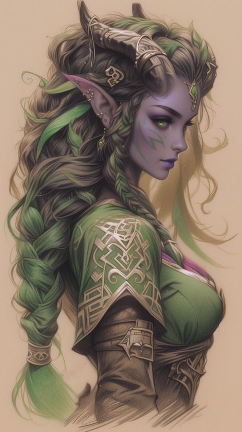 Tiefling Green, Dnd Tiefling Druid, Druid Elf Female, Dnd Tiefling Female, Eladrin Dnd, Fey Wild, Elven Druid, Tiefling Paladin, Mother Nature Goddess