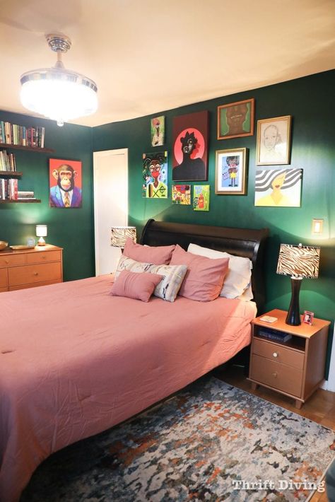 BEFORE & AFTER: Pink & Dark Green Bedroom Makeover! - Thrift Diving Blog Pink Green Bedrooms, Dark Green Bedroom, Beyond Paint, Green Bedroom, Funky Junk, Pink Dark, Bedroom Green, Amazing Diy, 5 Months