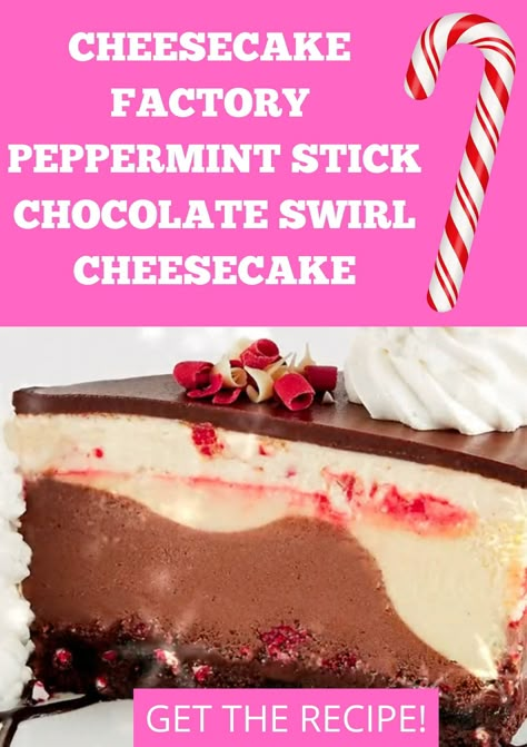 Cheesecake Factory Peppermint Stick Chocolate Swirl Cheesecake Copycat — SavingsMania Chocolate Swirl Cheesecake, Holiday Cheesecake, Cheesecake Factory Copycat, Blueberry Cheesecake Recipe, Cheesecake Factory Recipes, Christmas Cheesecake, Peppermint Cheesecake, Swirl Cheesecake, Peppermint Sticks