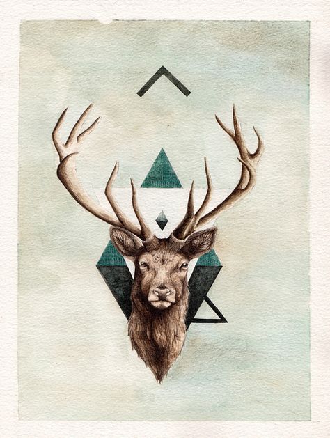 I like the relative size of antlers to head, since the focus is on antlers. Also the triangle. I'm not sure if I like how straight-on this image is, though. Stag Tattoo Design, Stag Tattoo, Deer Tattoo, Stag Head, Deer Art, Desenho Tattoo, Arte Animal, Sleeve Tattoo, Cute Tattoos