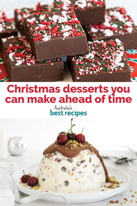 Ditch the stress this year and choose your desserts that you can make ahead of time. Fruit cakes can be made months in advance and even trifle can be made the day before Christmas. The flavours will develop and you’ll have plenty of time to relax on the big day! Christmas Day Puddings, Puddings For Christmas, Christmas Food Make Ahead, Desserts You Can Make Ahead Of Time, Christmas Dessert Make Ahead, Easy Christmas Day Desserts, Christmas Desserts Make Ahead, Make Ahead Dessert Recipes, Frozen Desserts Make Ahead