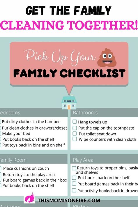 a family cleaning checklist for each room in the house Family Cleaning Schedule, Schedule Daily Routines, Household Checklist, Cleaning Chart, Family Binder, Shelf Board, Kids Cleaning, House Cleaning Checklist, Household Organization