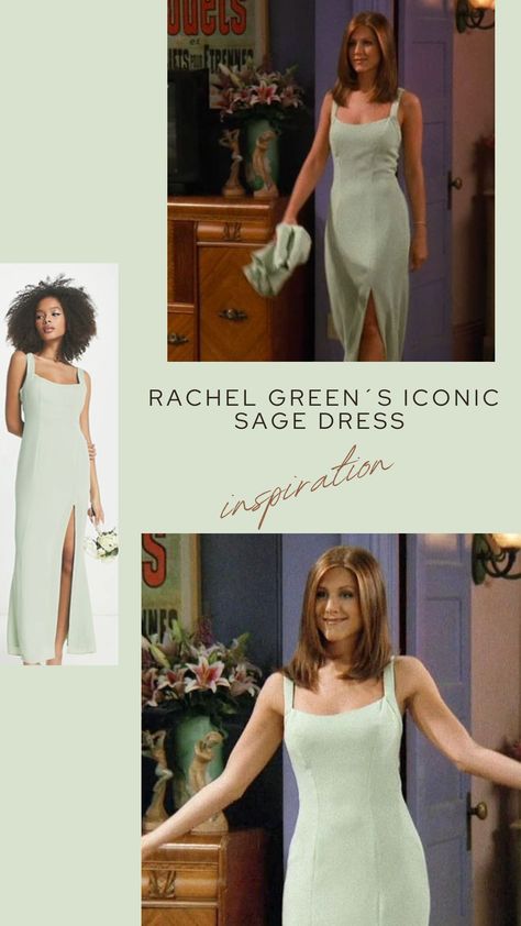 Asos has an affordable dupe of one of Rachel Green´s most iconic dresses! We all fell in love with Rachel´s mint dress from 'The One Where No One’s Ready' and now we can all channel Rachel on a 50$ dress that will make us feel like a million bucks. Rachel Green Blue Dress, Rachel Green Mint Dress, Rachel Dress Friends, Friends Rachel Dress, Rachel Green Green Dress, Rachel Green Yellow Dress, Rachel Green Wedding Dress, Rachel Green Dress Outfits, Mint Green Dress Outfit Wedding