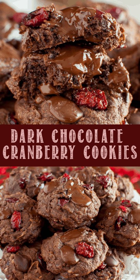 These rich, chewy Double Chocolate Cranberry Cookies are perfect for Valentine's Day! Brownie like cookies loaded with dark chocolate, cranberries, and coconut! #valentinesday #cookies #darkchocolatedessert #chocolatecranberrycookies #christmascookies Chocolate Cranberry Cookies, Dark Chocolate Desserts, Chocolate Cranberry, Cranberry Cookies, Chocolate Chip Cookie Recipe, Chip Cookie Recipe, Valentines Food, Double Chocolate, Chocolate Chip Cookie