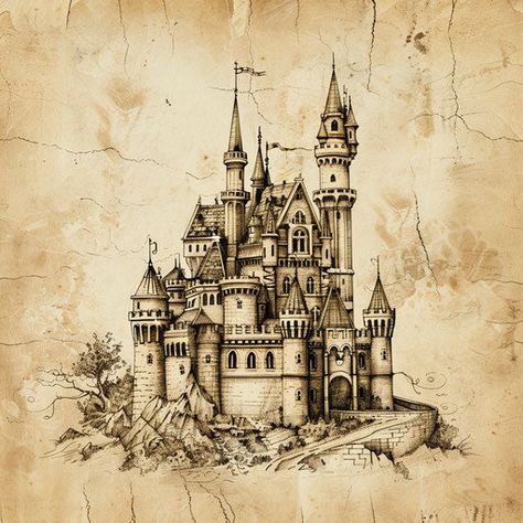 Castle Tattoo Artwork Set Castle Sketch, Castle Tattoo, Castle Drawing, Knight Tattoo, Fantasy World Map, Tattoo Artwork, Castle Art, Castle Ruins, Ink Sketch