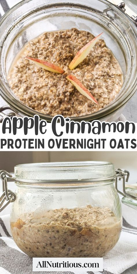 If you are looking for a sweet and delicious breakfast to start your morning you will love these yummy apple cinnamon protein oats. This healthy high protein breakfast can help you keep full until your next meal. Apple Overnight Oats Healthy, Overnight Oats Protein, Apple Overnight Oats, Healthy High Protein Breakfast, Protein Oats, Protein Overnight Oats, Protein Oatmeal, Overnight Oats Healthy, Overnight Oatmeal