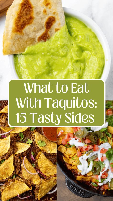 Are you looking for ideas on what to serve with your taquitos? Whether it's a sauce to dip your taquitos in, a side dish to make it a complete meal, or an additional appetizer for game day, I've got you covered with 15 delicious recipes that pair perfectly with your favorite taquitos! Taquitos Dinner Ideas, Salsa For Taquitos, Taquito Side Dishes, Taquitos Side Dish, Sides For Taquitos, Dipping Sauce For Taquitos, Taquitos In A Cup, Taquitos Sauce, Taquitos Dipping Sauce