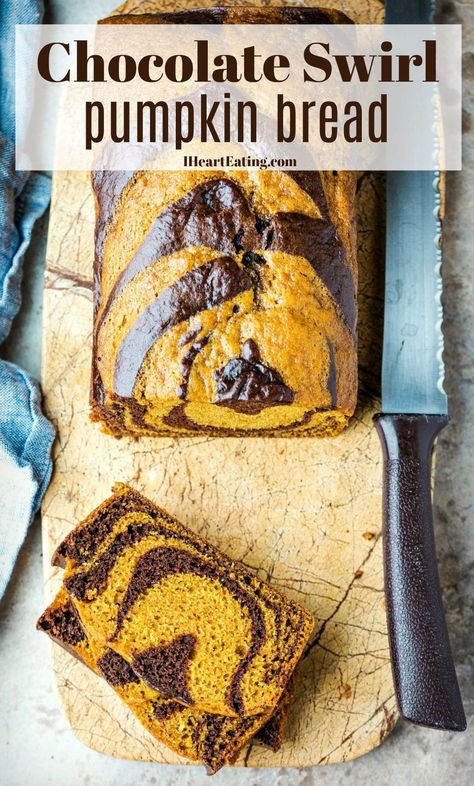 Swirl Bread Recipe, Chocolate Pumpkin Bread, Pumpkin Spice Bread, Spice Bread, Marble Cake Recipes, Pumpkin Loaf, Cookies Bars, Swirled Bread, Chocolate Bread