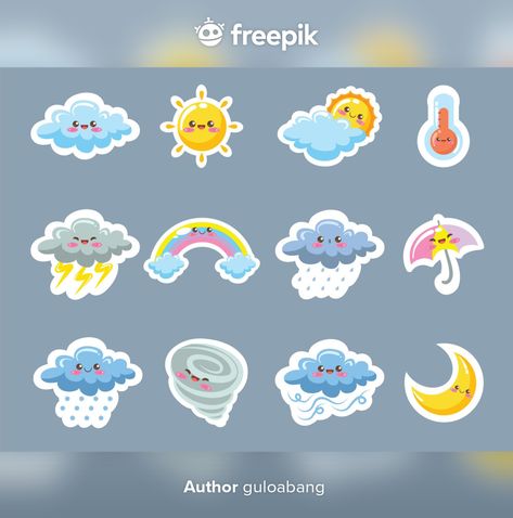 Set of cute weather icons sticker style ... | Premium Vector #Freepik #vector #snow #sticker #sun #sky Cute Weather Icons, Cute Weather, Weather Stickers, Sun Sticker, Weather Icon, Cloud Stickers, Cute Easy Doodles, Easy Doodles, Weather Icons