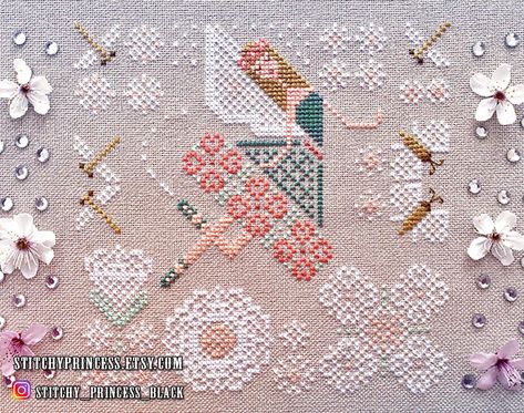 Flower Fairy - primitive cross stitch pattern PDF - butterfly summer floral garden design - instant download by StitchyPrincess Fairy Cross Stitch Pattern, Fairy Cross Stitch, Primitive Cross Stitch Patterns, Stitch People, Butterfly Nature, Embroidery Quilting, Stitching Embroidery, Beautiful Cross Stitch Pattern, Beautiful Cross Stitch