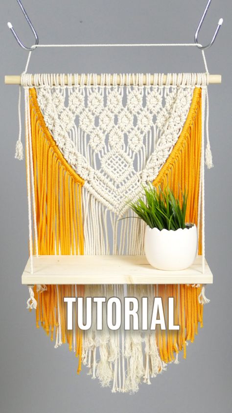 Decorative and Functional Home Decor - Macramé Shelf TUTORIAL #macrame #shelf #wallplanter #wallhanging #macramewallhanging #walldecor #homedecor #diyideas #craftideas #macramepattern #macramedesign #planthanger #interiordesign #tutorial #bohochic #bohostyle #shelves Macrame Wall Shelf Pattern, Macrame Wall Hanging Shelf Tutorial, Macrame Shelf Diy, Diy Macramé, Functional Home Decor, Macrame Jewelry Tutorial, Macrame Wall Hanging Tutorial, Macrame Shelf, Free Macrame Patterns