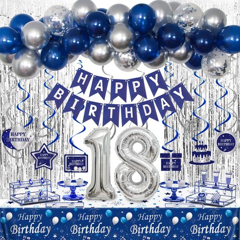 PRICES MAY VARY. ►Happy 18th Birthday Decorations: Do you want to throw a unique birthday party for your son, daughter or your family and friends? Here is a good choice! Navy blue and silver 18th birthday party set, adds active atmosphere to your 18th birthday party. 18th happy birthday banner and fringe curtains photo backdrop, you will make a perfect display! Good for celebrate his/her 18th birthday. ►Boys 18th Birthday Decorations Navy Blue and Silver: 18th birthday party supplies includes 1 15th Birthday Decorations, 30th Birthday Balloons, 40th Birthday Balloons, 30th Birthday Banner, Balloons Number, 30th Birthday Party Decorations, Fringe Curtains, Happy 15th Birthday, 18th Birthday Decorations