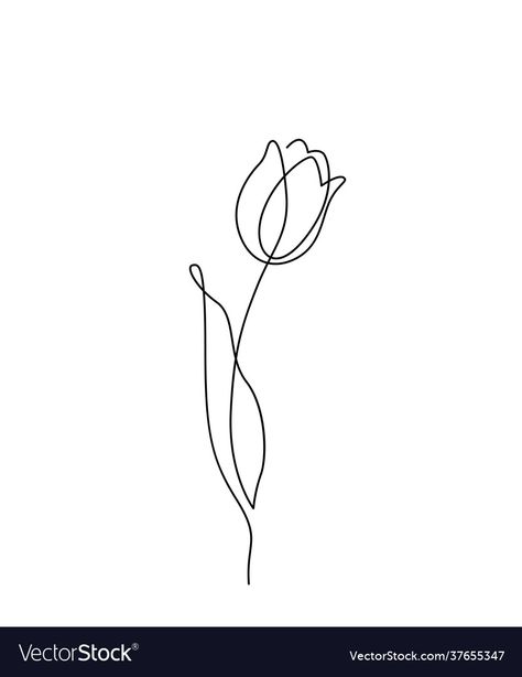 One Line Tulip Drawing, One Line Flower Tattoo Simple, Tulip Tattoo Outline, Single Line Tulip, Tattoo Designs White Background, Minimal Flower Embroidery, Fine Line Tulip Tattoo Design, Line Flowers Simple, Out Line Art Design