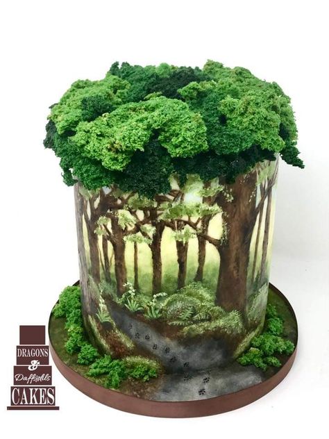 Moss Cake, Nature Cake, Moss Tree, Realistic Cakes, Woodland Cake, Fantasy Cake, Hand Painted Cakes, Beautiful Cake Designs, Garden Cakes