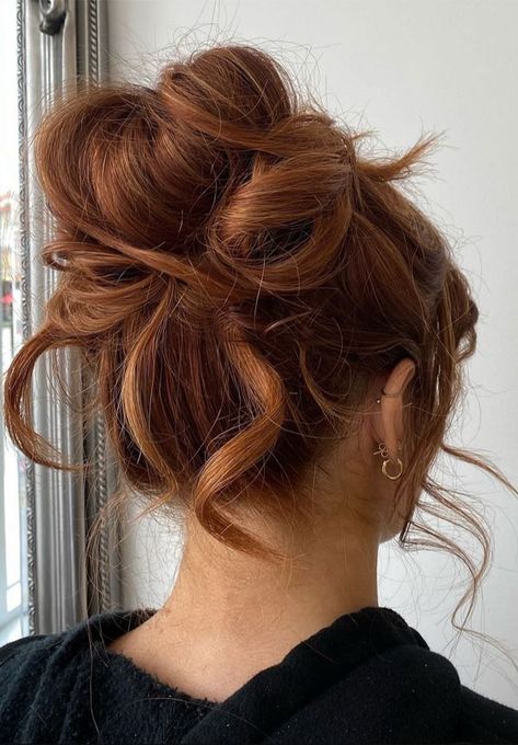 Rusty Red Textured Updo, Updo Hairstyle, updo wedding hairstyle Hair Messy Updo, Red Updo, Messy Hair Up, Textured Updo, Hairstyles For Seniors, Lavender Hair Colors, Hairstyle Updo, Hair Messy, Updo Wedding