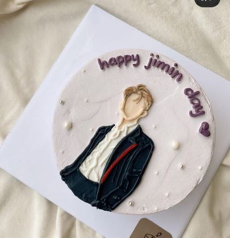 BTS korean cake Korean Cake Design For Men, Korean Cake Birthday Boys, Bt21 Dessert, Jimin Cake Ideas, Korean Cake Bts, Jimin Birthday Cake, Bts Cake Simple, Jimin Cake, Korean Style Cake