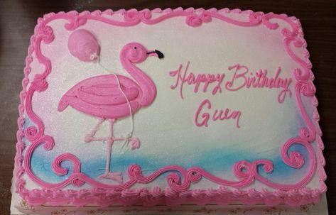 Flamingo birthday cake with swirl border.  Cute. Pink Flamingo Birthday Cake, Flamingo Sheet Cake, Flamingo Cake Ideas, Charleston Birthday, Flamingo Cakes, Beach Birthday Cake, Swirl Border, Flamingo Birthday Cake, Pink Flamingo Birthday