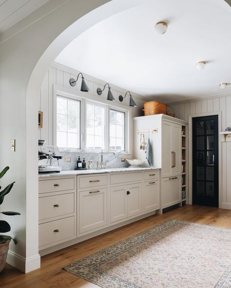 Small Kitchen Big Impact, Grace Start Kitchen, Kensington Taupe Cabinets, Grace Stoffer, Sconces Over Kitchen Sink, Stoffer Home Kitchen, Jean Stoffer Kitchen, Grace Start, Large Kitchen Window