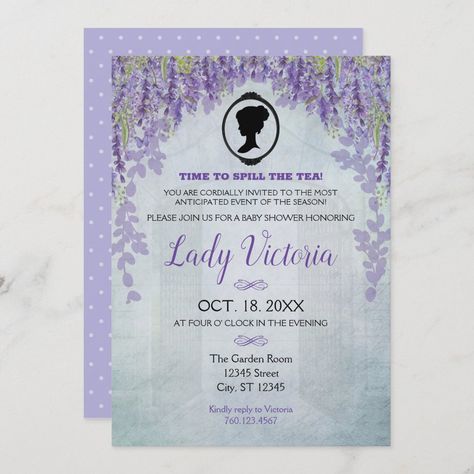 Bridgerton Inspired Birthday, Bridgerton Garden, Bridgerton Ball, Tea Bridal Shower Invitations, Bridgerton Party, Lavender Baby Showers, Baby Shower Tea Party, Online Invitation Card, Bridesmaid Proposal Ideas