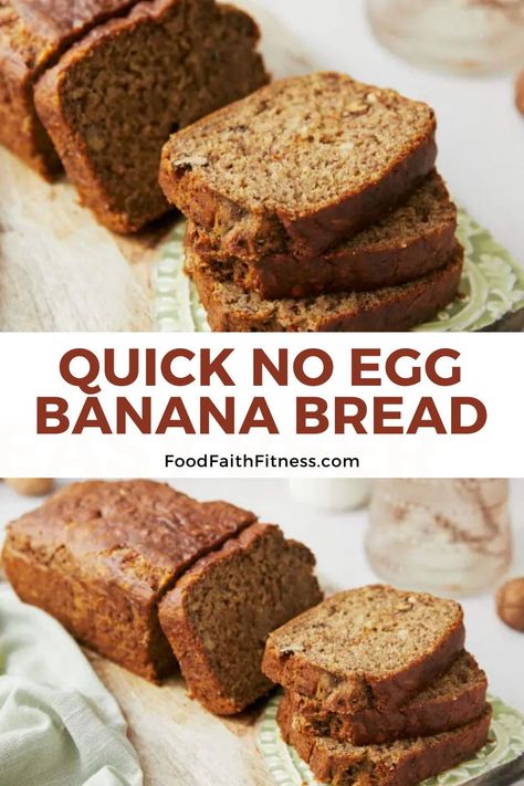 Enjoy every bite of this eggless banana bread, a perfect blend of sweetness and moistness without any eggs or dairy. No Egg Banana Bread, Banana Bread Recipe No Eggs, Egg Free Banana Bread Recipe, Banana Bread Without Eggs, Banana Bread No Eggs, Eggless Banana Bread, Baking Without Eggs, Banana Oat Bread, Banana Cake Recipe Easy