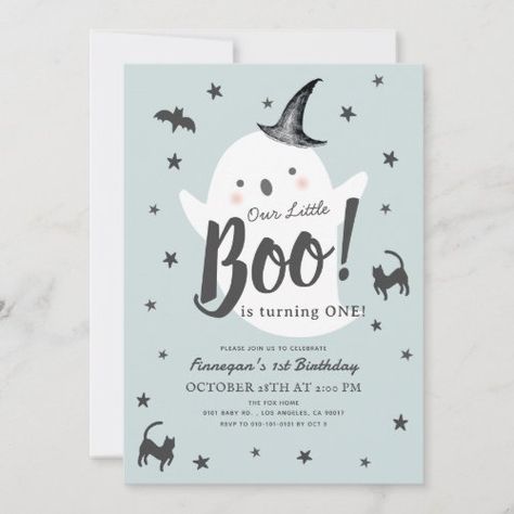 $2.98 | Little Boo Ghost Halloween Blue Boy 1st Birthday | Halloween Birthday Invitations | halloween, fall, ghost, black, purple, cute, blue, baby boy, little boo, 1st birthday Halloween Invitations Kids, Halloween First Birthday, Halloween 1st Birthdays, Pink Girl Birthday, Halloween Birthday Invitations, Halloween Pink, 1st Birthday Invitation, Boy Birthday Invitations, Boo Ghost