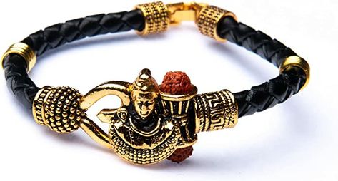 MATERIAL: Faux Leather; Brass hook clasp SHIVA BRACELET FOR MEN: This kada for men has a beautiful carving of Lord shiva (Bholenath), Om and damru along with a Rudraksha bead that gives it an authentic religious look. STYLISH BLACK COLOR BRACELET: This religious bangle is designed to match with a western or traditional outfit. You can wear this bracelet on all occasions like work, casual, party, ethnic. DESIGNER ETHNIC BRACELET: This kada style bracelet is a good choice for the devotees of Lo Rudraksha Bracelet, Maha Shivratri, Eagle Wallpaper, Rudraksha Beads, Traditional Outfit, Color Bracelet, Brass Hook, Brass Bracelet, Bracelet For Men