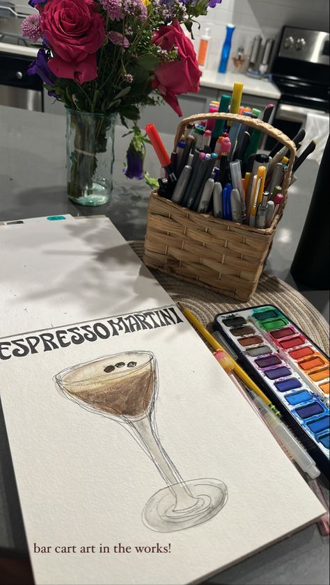 Espresso martini watercolor Espresso Martini Drawing, Martini Watercolor, Martini Painting, Espresso Martini Artwork, Watercolour Espresso Martini, Espresso Martini Graphic, Espresso Martini Poster, Bar Cart Art, Inspiration Painting