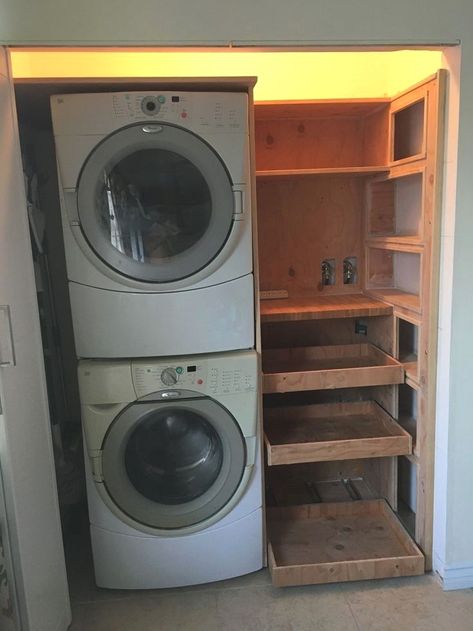 #laundry #laundryroomdesign #laundryroom Small Laundry Room Pantry Combo, Laundry In Basement, Laundry Renovation Ideas, Marie Condo, Laundry In Kitchen, Laundry Remodel, Laundry Closet Makeover, Princess Kitchen, Laundry Help