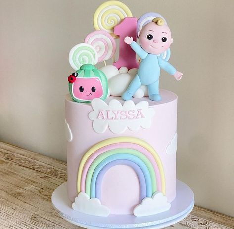 Cocomelon Cake Pastel Colors, Cocomelon Pastel Theme, Pastel Cocomelon Party, Cocomelon Cake Ideas For Girl, Coco Melon Birthday Party Girl, Cocomelon Birthday Cake Girl, Coco Melon Cake Ideas, Coco Melon Birthday Party Ideas, 2nd Birthday Cake Girl