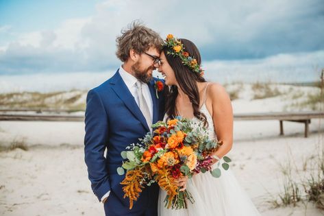 October Beach Wedding, Fall Beach Wedding, Bohemian Wedding Colors, Beach Wedding Pics, First Day Of October, Fall Wedding Trends, Small Beach Weddings, Autumn Beach, Beach Wedding Decorations Reception