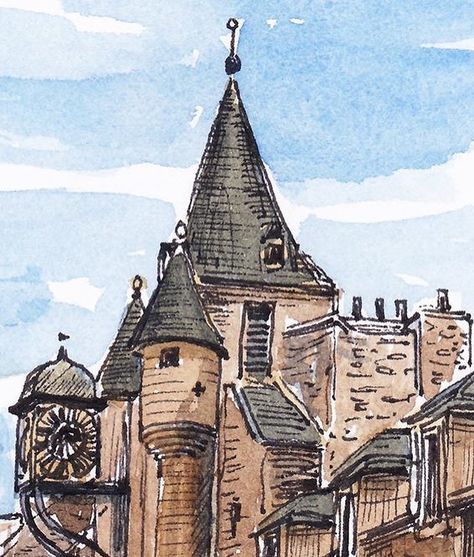 Edinburgh Sketch, Edinburgh Drawing, Edinburgh Art, Watercolor Art Landscape, Building Sketch, Drawing Journal, Pencil Drawings Easy, Pen And Watercolor, This City