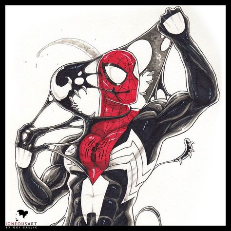 Spider-Man vs the Symbiote marker sketch by devilzsmile.com #devilzsmile Venom Suit, Marvel Tattoo Ideas, Spiderman Girl, Spiderman Tattoo, Symbiote Spiderman, Venom Spiderman, Spiderman Venom, Marker Sketch, Image Spiderman