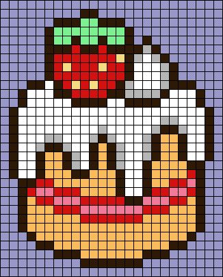 Kawaii Beads Pattern, Pixel Art Pattern Strawberry, Strawberry Shortcake Alpha Pattern, Pixel Art Dessert, Strawberry Shortcake Pixel Art, Food Pixel Art Grid, Kawaii Pixel Art Grid, Pixel Art Strawberry, Cute Pixel Art Easy