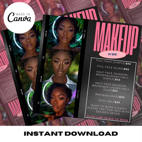 Makeup price list flyer, MUA price list, MUA, Canva Template, DIY Template, Editable template, hair, nails, lashes, brows by BrandedBoutiqueStore on Etsy Mua Price List, Makeup Price List, Makeup Prices, Simple Face, Color Images, Diy Template, Font Style, Price List, Social Media Templates