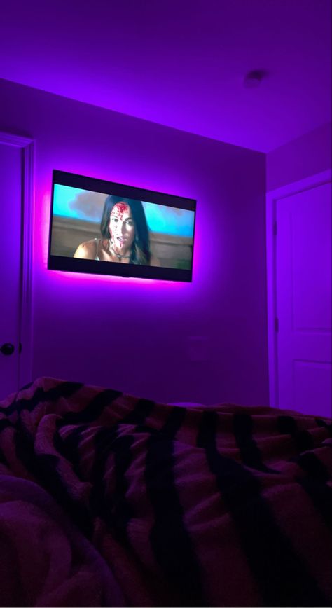 Hangout ideas with family. Watching movies. Indoor Movie Night, Night Hangout, Movie Night Ideas, Hangout Ideas, Purple Led Lights, Light Movie, Led Lighting Bedroom, Apartment Decor Inspiration, First Apartment