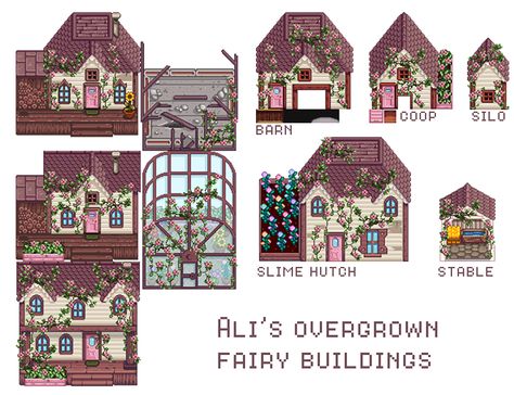 Ali's Overgrown Fairy Buildings at Stardew Valley Nexus - Mods and community Stardew Valley Painting, Cute Buildings, Stardew Valley Mods, Painting Buildings, Rpg Maker Vx, Valley Painting, Mod Aesthetic, Stardew Farms, Pretty Buildings