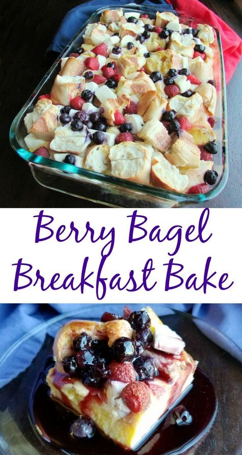 Mixed Berry Syrup, Bagel Breakfast Bake, Bagel Bake, Berry French Toast Bake, Berry Syrup, Berry French Toast, Bagel Breakfast, Breakfast Slider, Mini Bagels