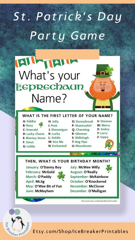 Sadies Ideas, Leprechaun Party, Fun Office Games, Irish Theme Party, Leprechaun Names, School Party Games, St Patrick Day Treats, Irish Party, Leprechaun Trap