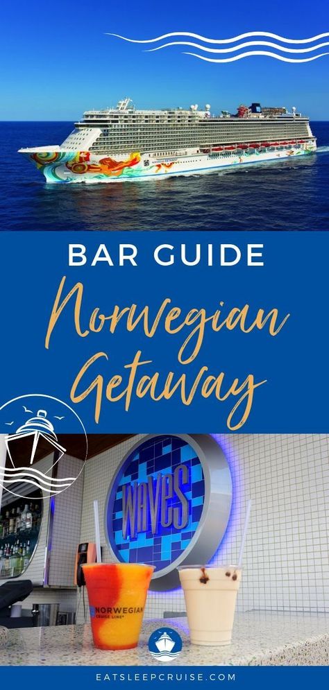 Our Complete Guide to the Norwegian Getaway Bars with photos and menus! Where will you enjoy your first drink onboard this Norwegian Cruise Line ship? #cruise #cruisedrinks #CruiseNorwegian #NorwegianCruise #EatSleepCruise Ncl Getaway Ship, Cruise Ship Outfits, Cruise Ship Party, Norwegian Getaway, Cruise Ship Pictures, Cruise Ship Wedding, Disney Wonder Cruise, Norwegian Escape, Cruise Food